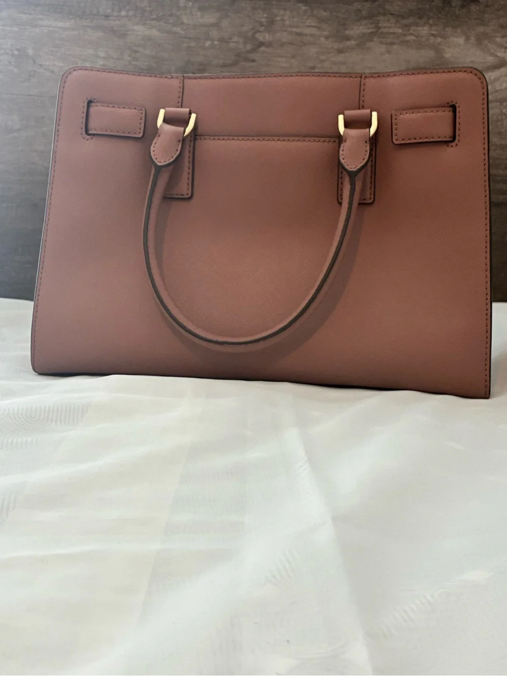 MICHAEL KORS Chestnut Brown Leather Satchel with Gold Hardware